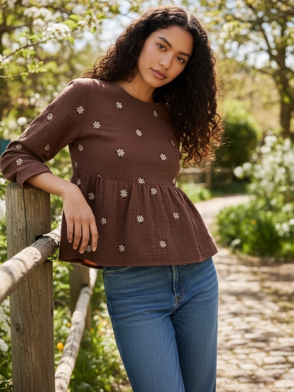 NWT Madewell Embroidered Lightspun Peplum Open-Back Top Vintage Mulberry size XS
